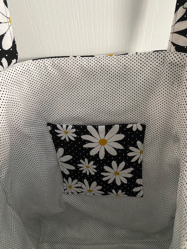 Handmade Lined Large Size Daisy Flowers Reversible Tote Bag