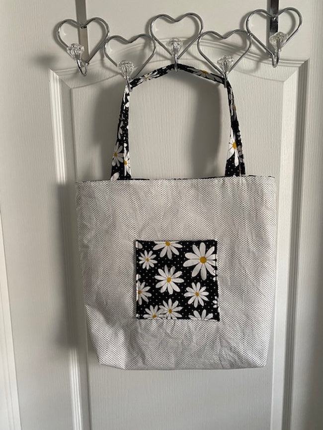 Handmade Lined Large Size Daisy Flowers Reversible Tote Bag