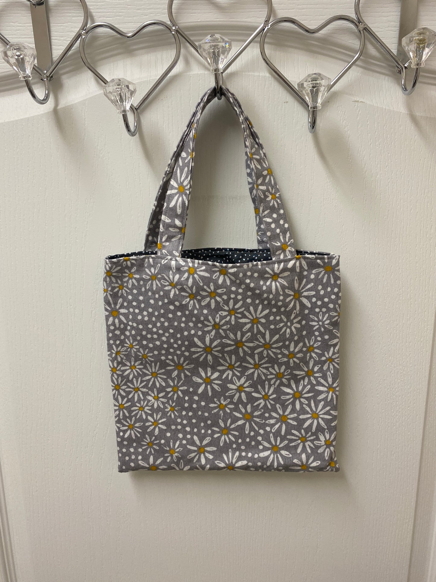 Handmade Flannel Lined Child Daisies Reversible Tote Bag Polka Dot Lining