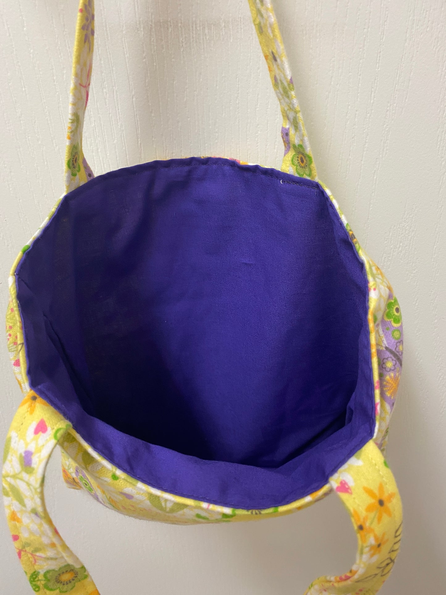 Handmade Flannel Lined Child Flowers and Butterflies Reversible Tote Bag Purple Lining