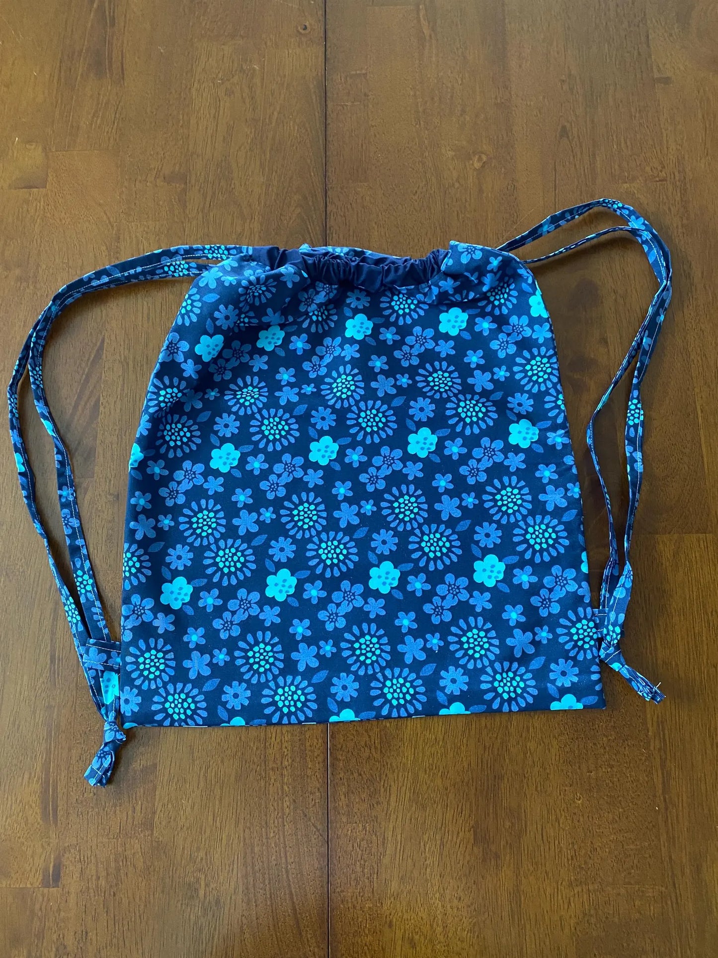 Handmade Child Purple Flowers Backpack With Draw Straps
