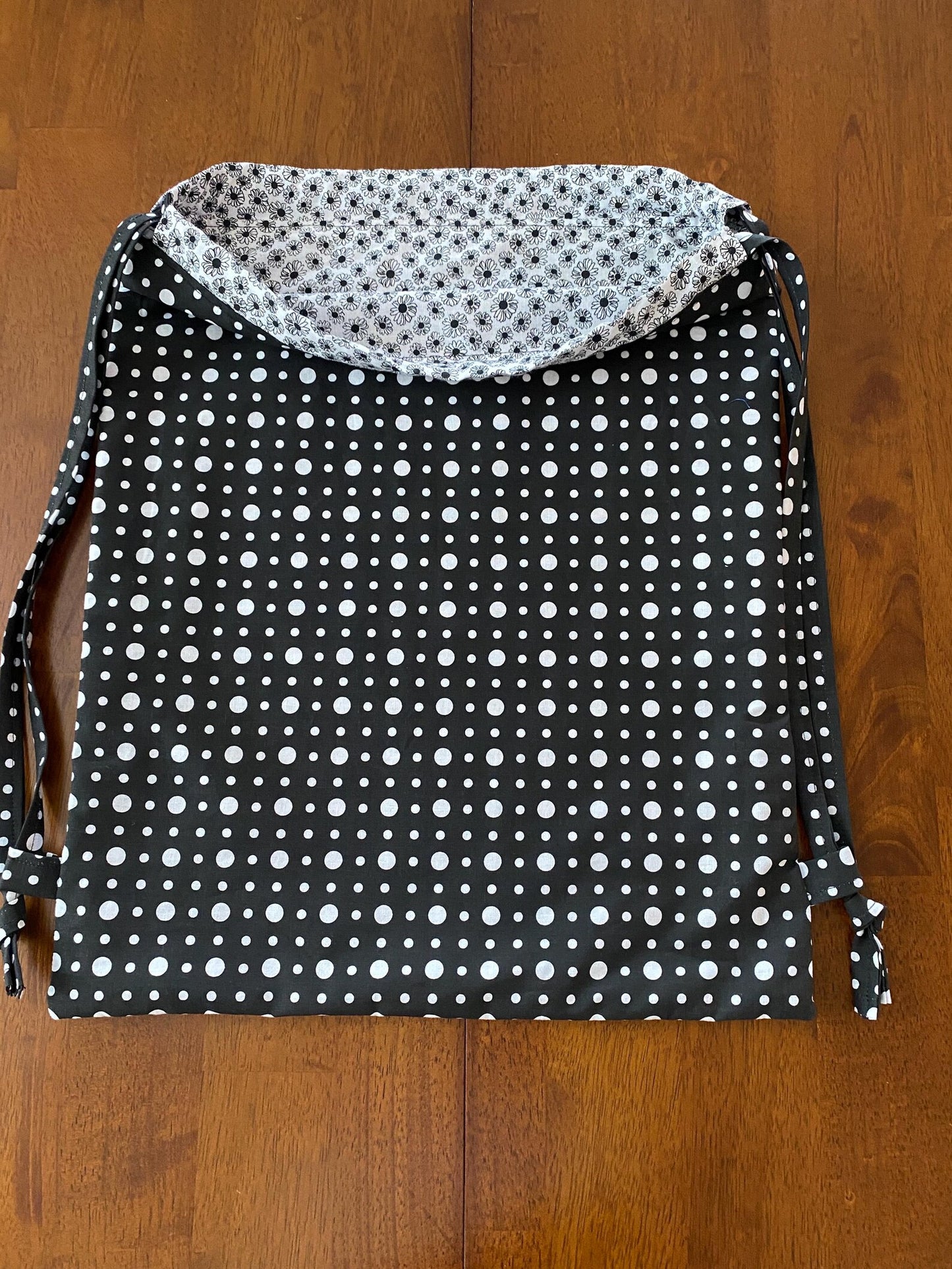 Handmade Child Black and White Dots Backpack With Draw Straps