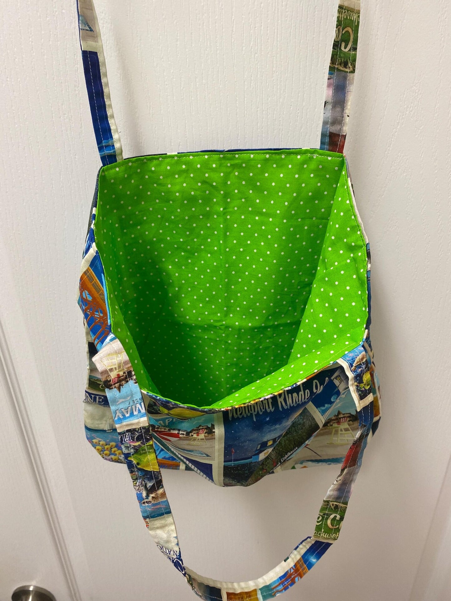Handmade Reversible Large Tote Bag with Lighthouses