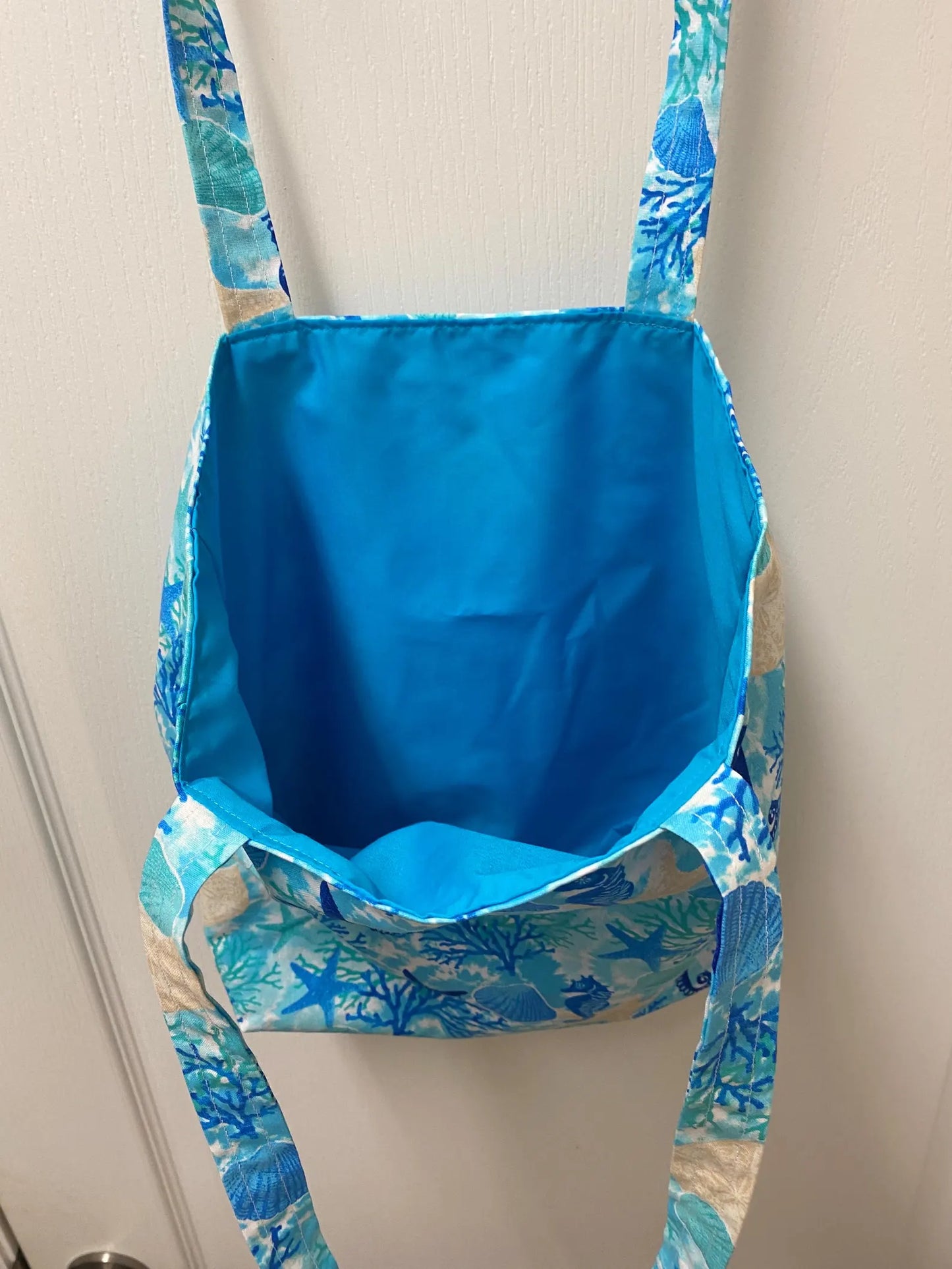 Handmade Reversible Large Tote Bag with Seahorses & Seashells