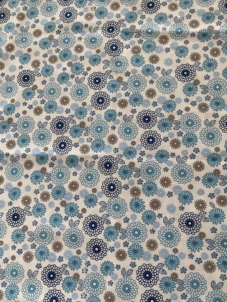 Handmade Standard/Queen Size Pillowcase with Blue and Brown Flowers