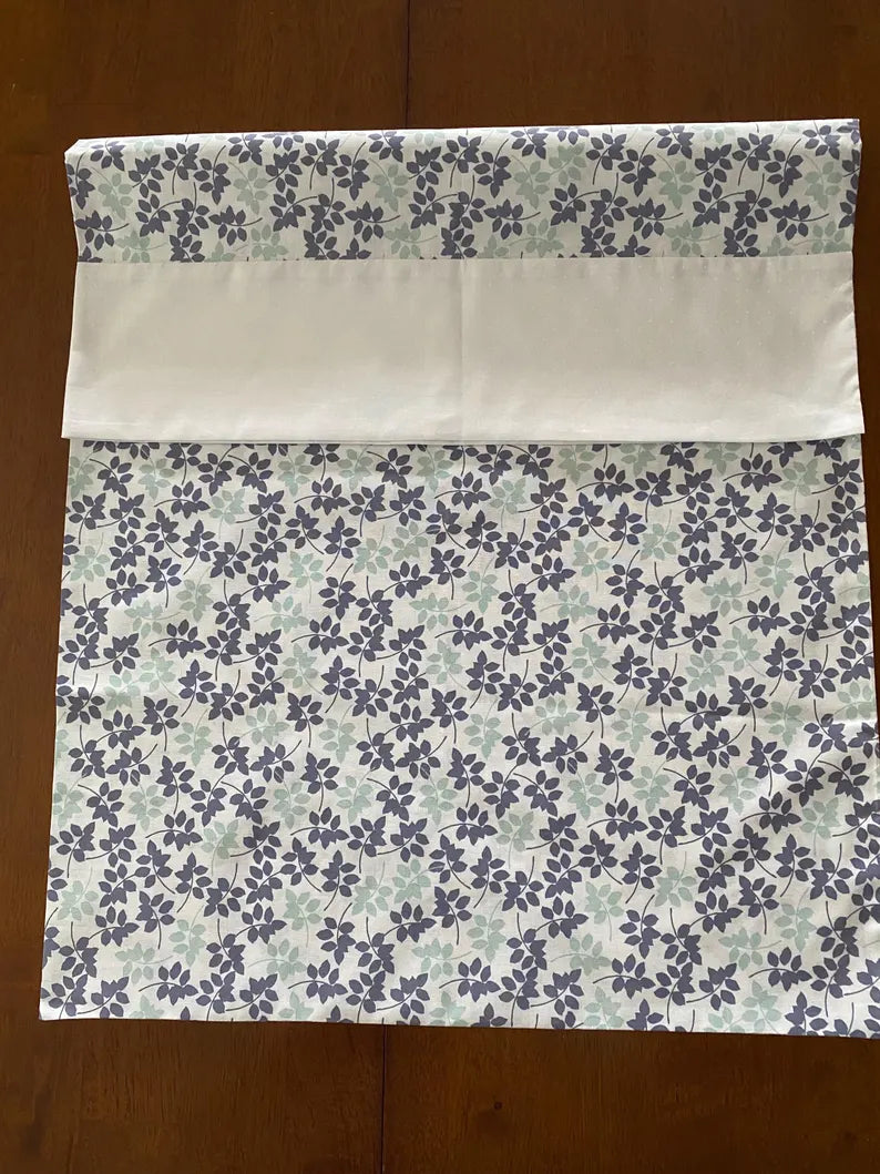 Handmade Standard/Queen Size Pillowcase with Grey and Green Leaves