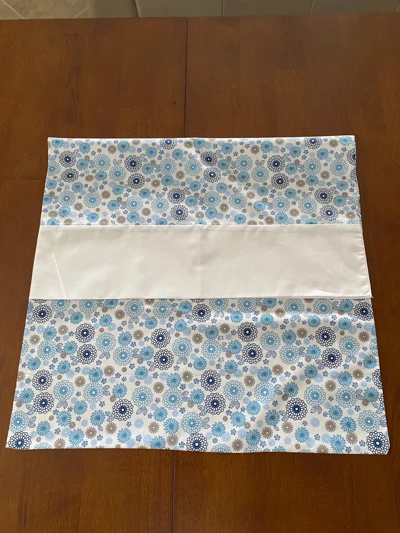 Handmade Standard/Queen Size Pillowcase with Blue and Brown Flowers