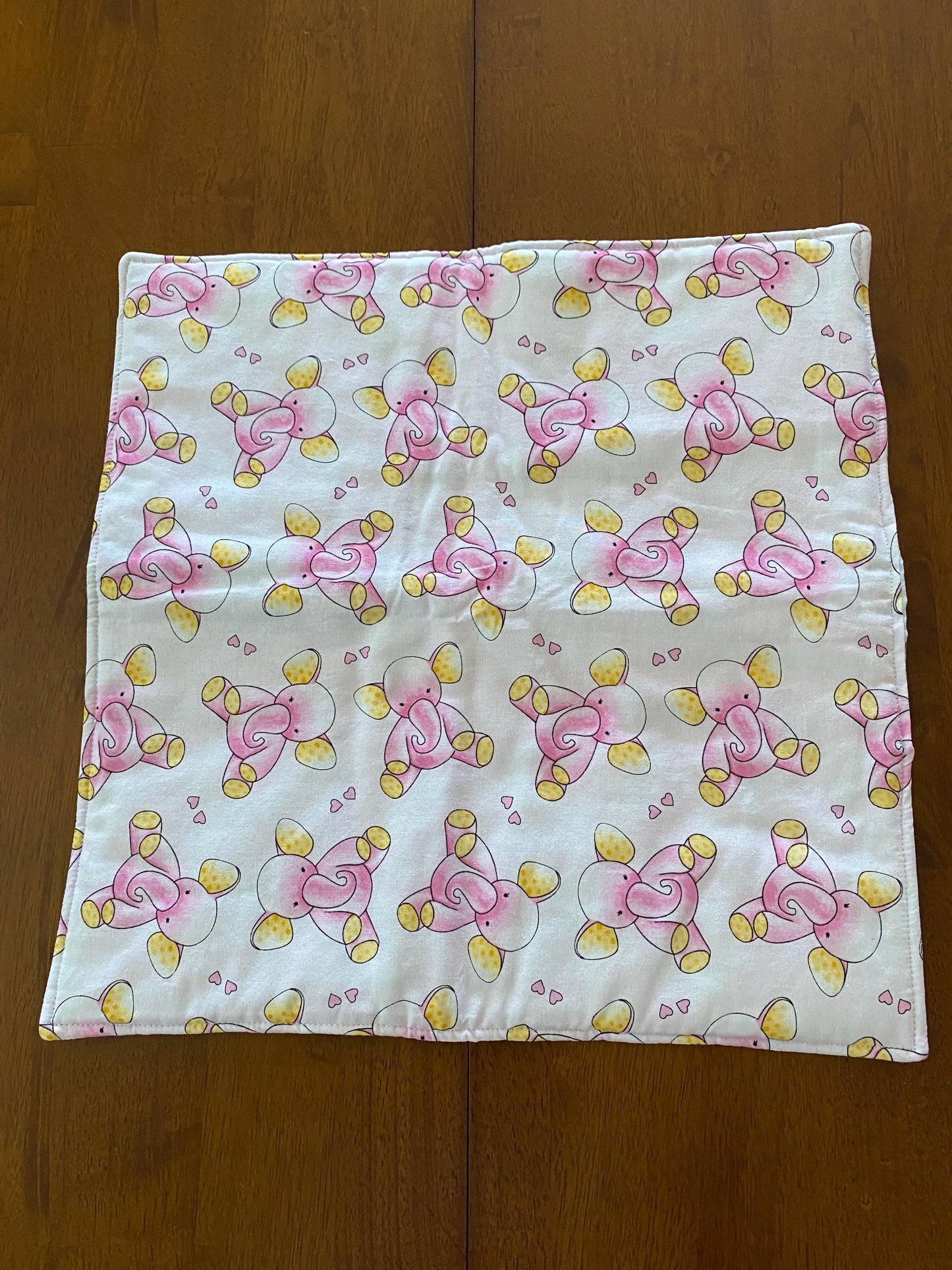 Handmade Baby Doll Quilted Blanket with Colorful Baby Elephants