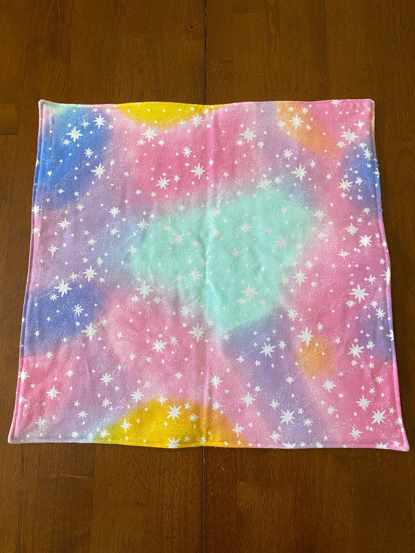 Handmade Baby Doll Quilted Blanket with Colorful Blocks and Blue Rows