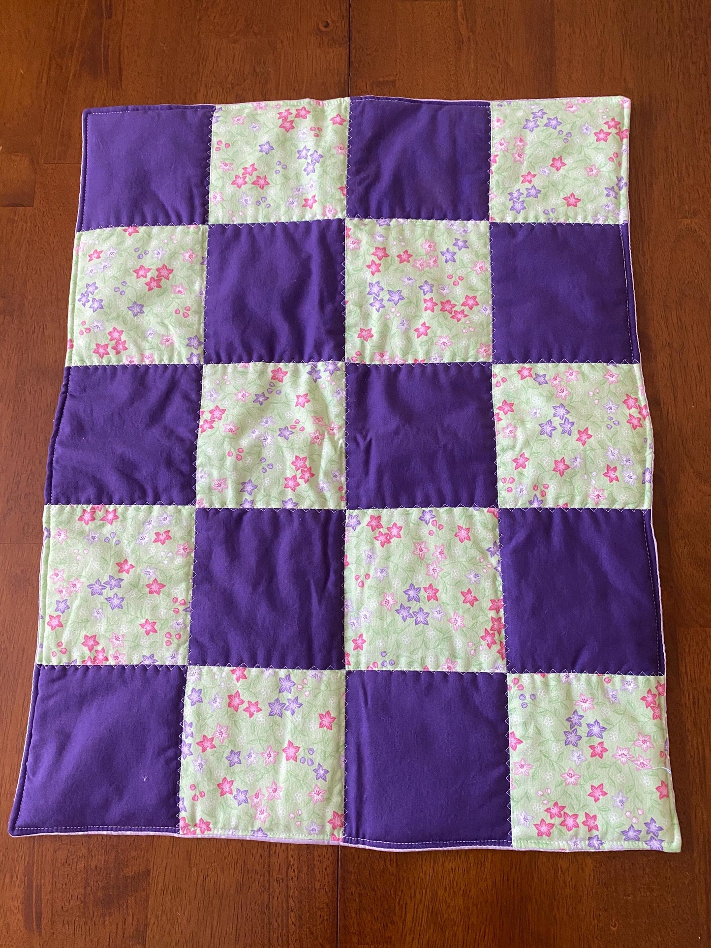 Handmade Baby Doll Quilted Blanket with Colorful Blocks and Flowers
