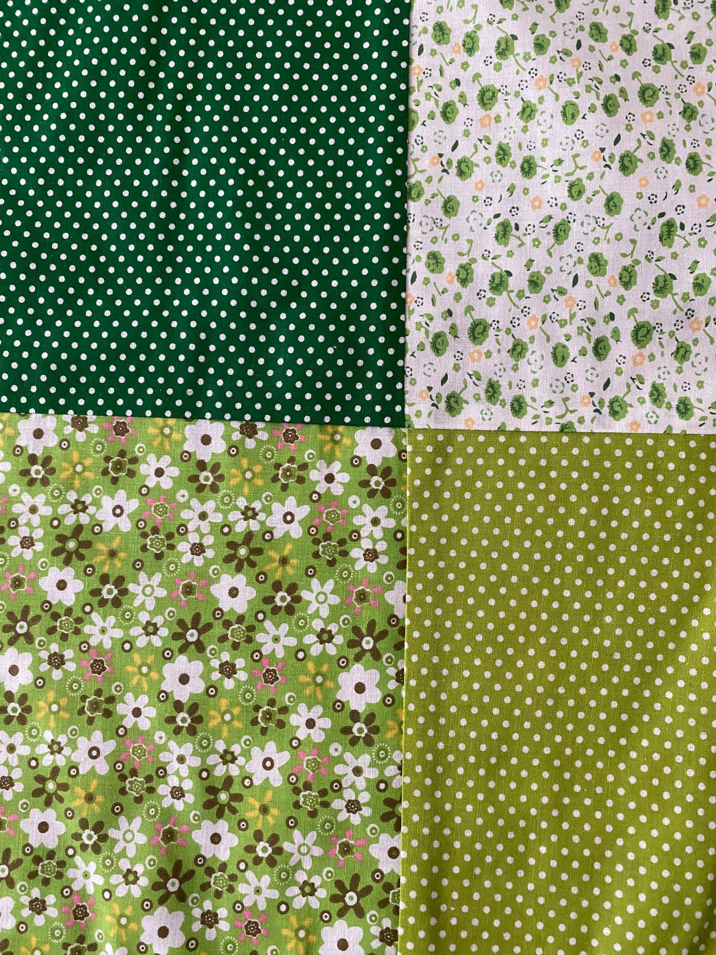 Handmade Baby Doll Quilted Blanket with Polka Dots and Flower Blocks Green