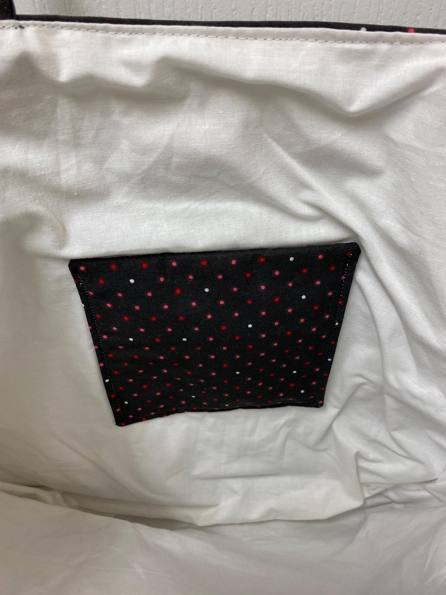 Handmade Lined Large Size Polka Dot on Black Reversible Tote Bag
