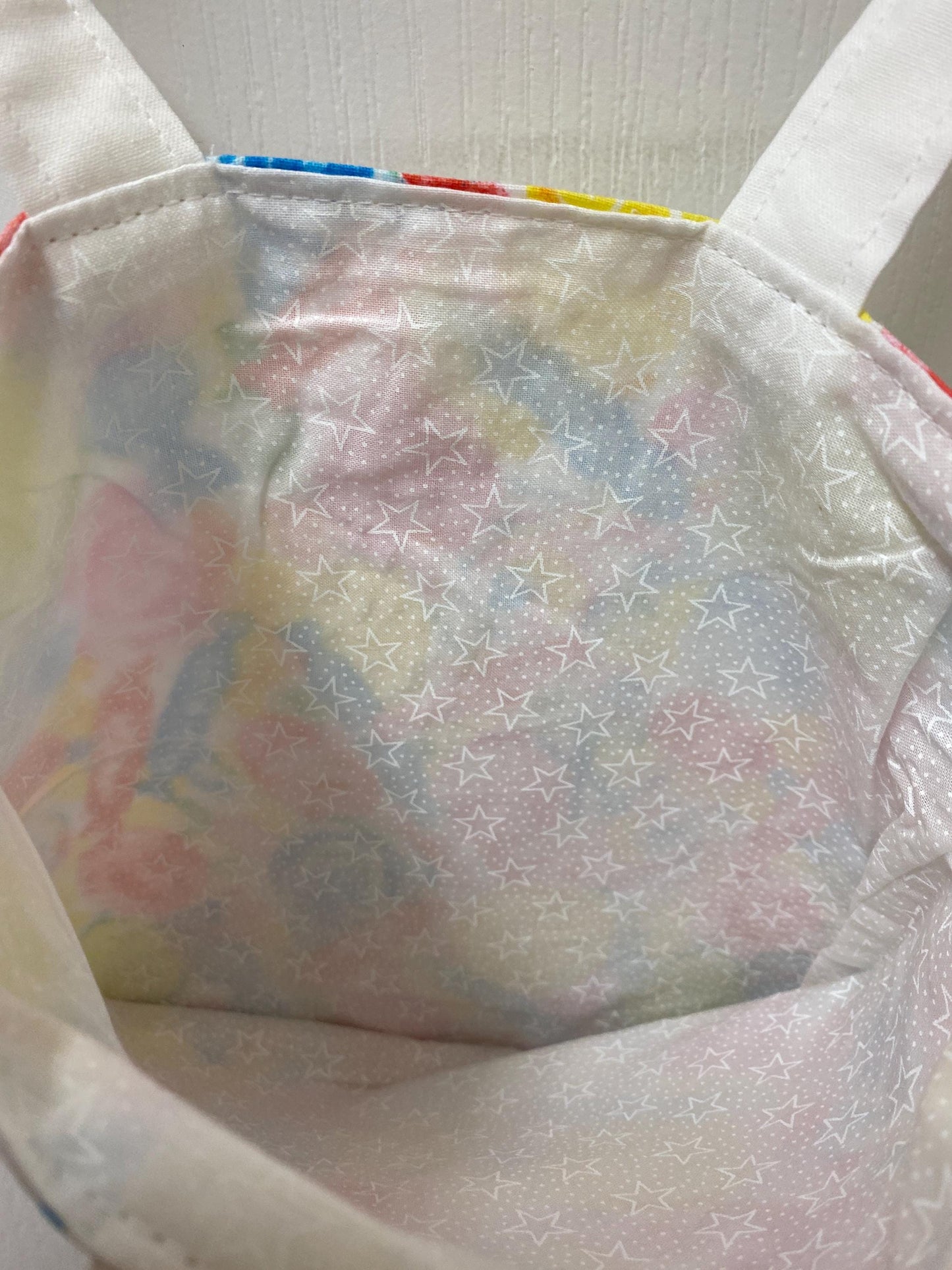 Handmade Lined Child Colorful Candy Reversible Tote Bag White Handles