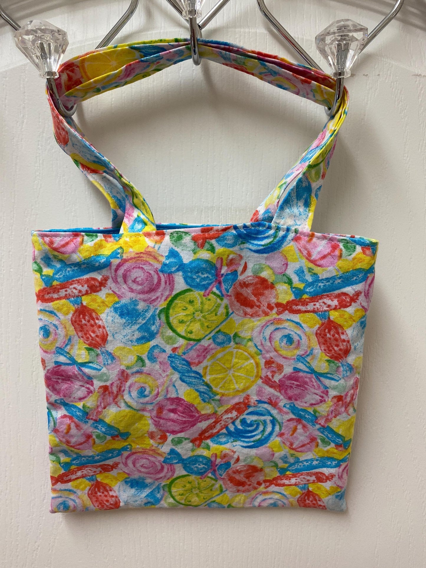 Handmade Lined Child Colorful Candy Reversible Tote Bag Blue Lining