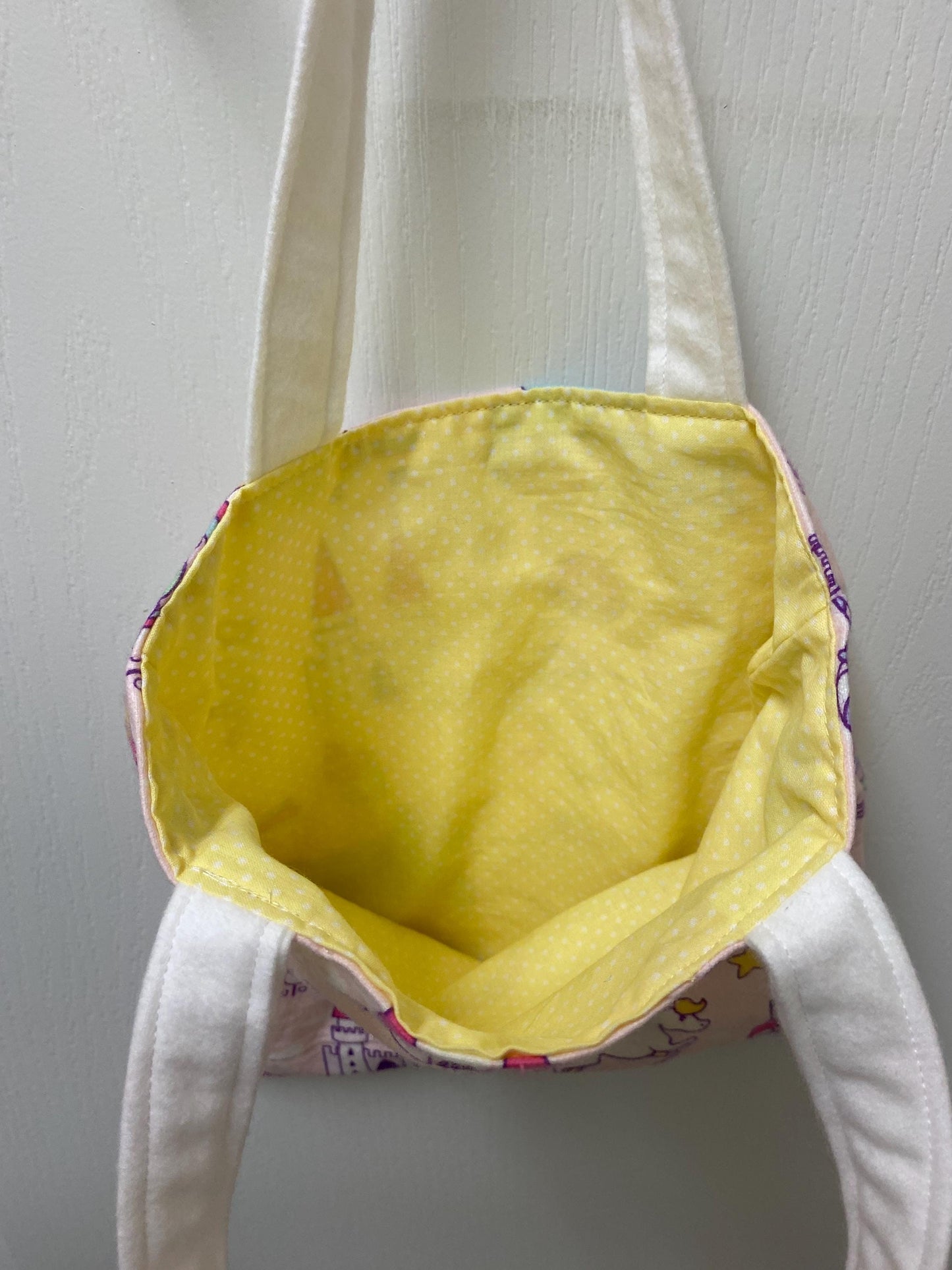 Handmade Lined Child Unicorns Reversible Tote Bag Yellow Lining