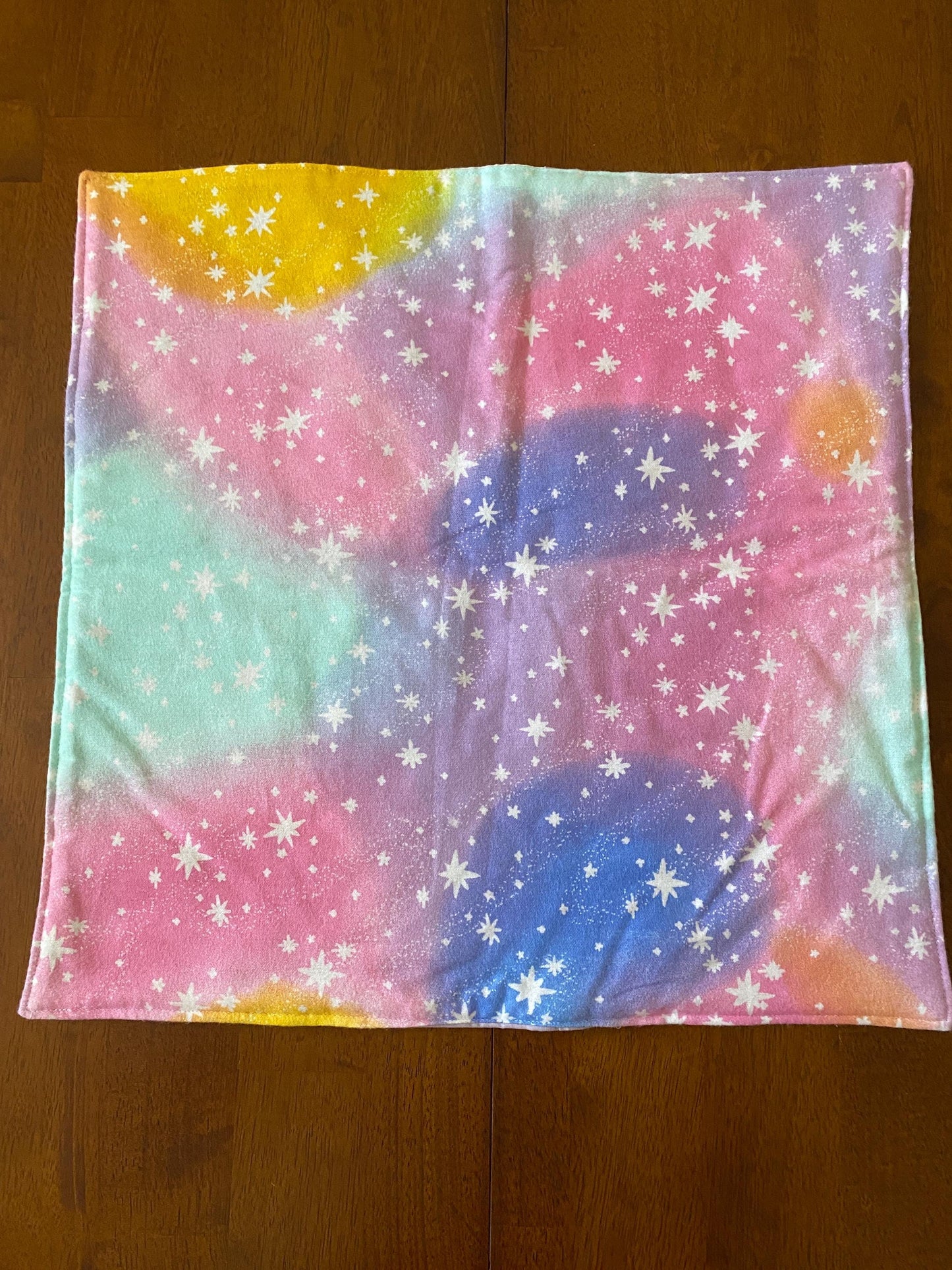 Handmade Baby Doll Quilted Blanket with Colorful Blocks and Purple Rows