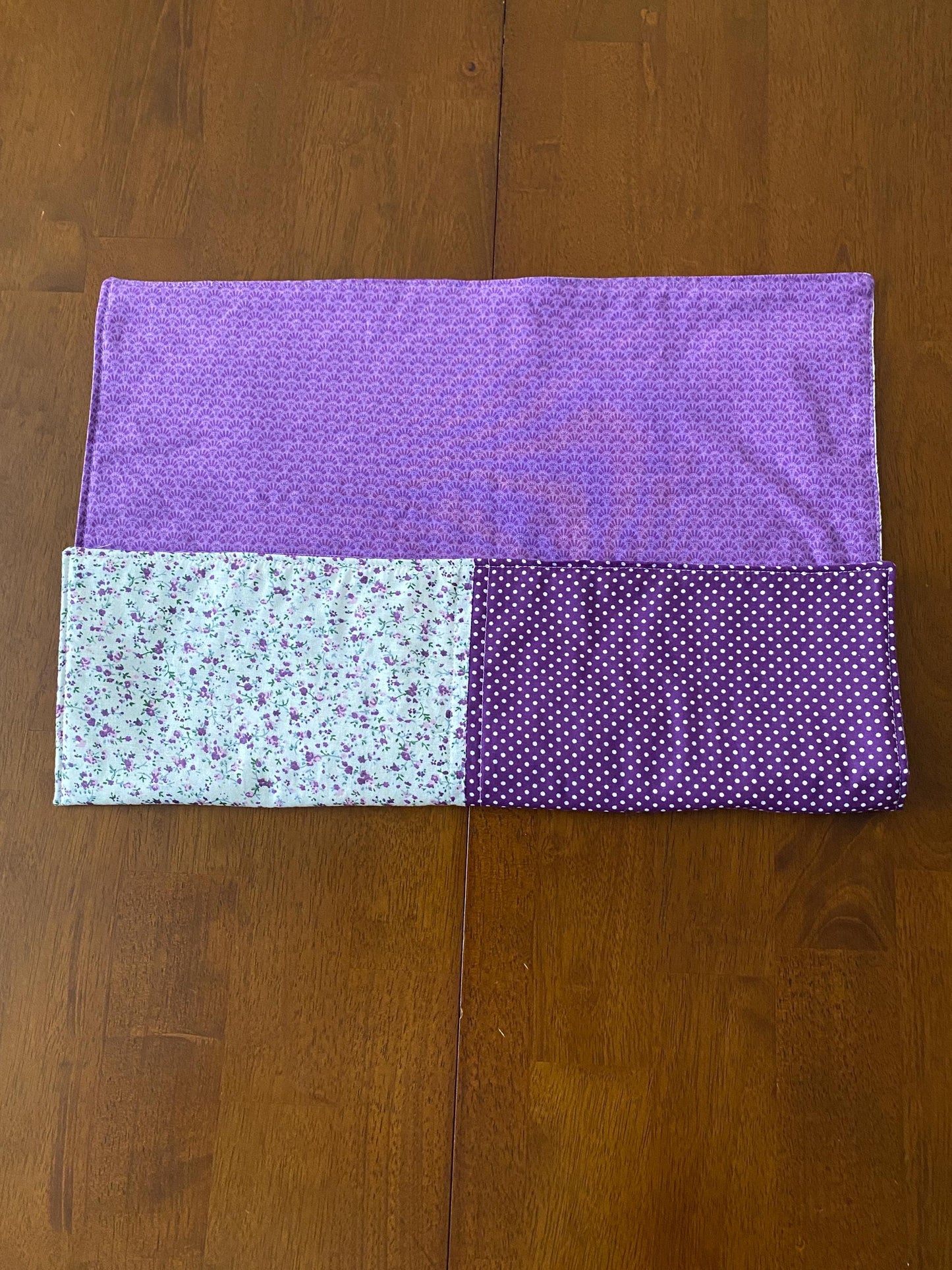Handmade Baby Doll Quilted Blanket with Polka Dots and Flower Blocks Purple