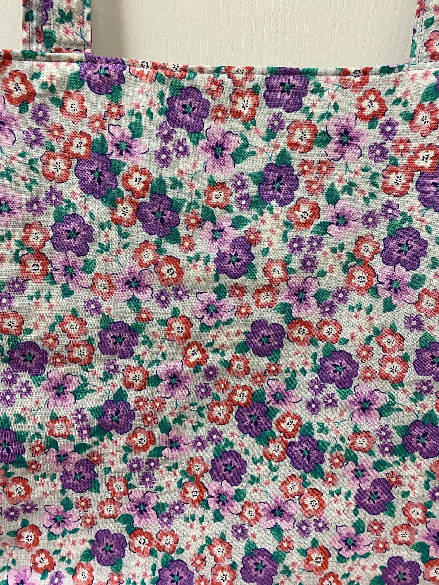 Handmade Lined Large Size Purple and Pink Flowers Reversible Tote Bag