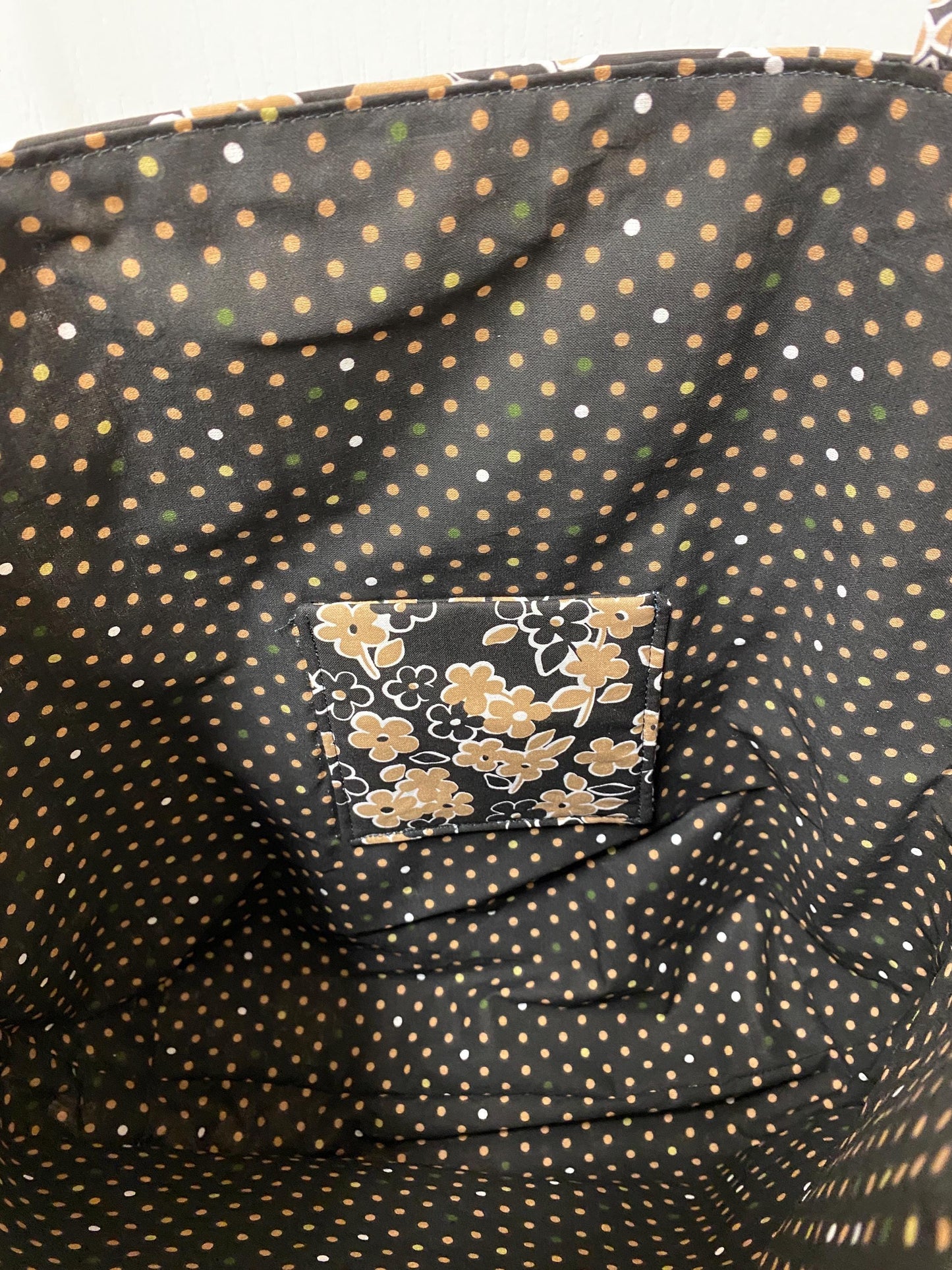 Handmade Lined Large Size Black and Gold Flowers Reversible Tote Bag