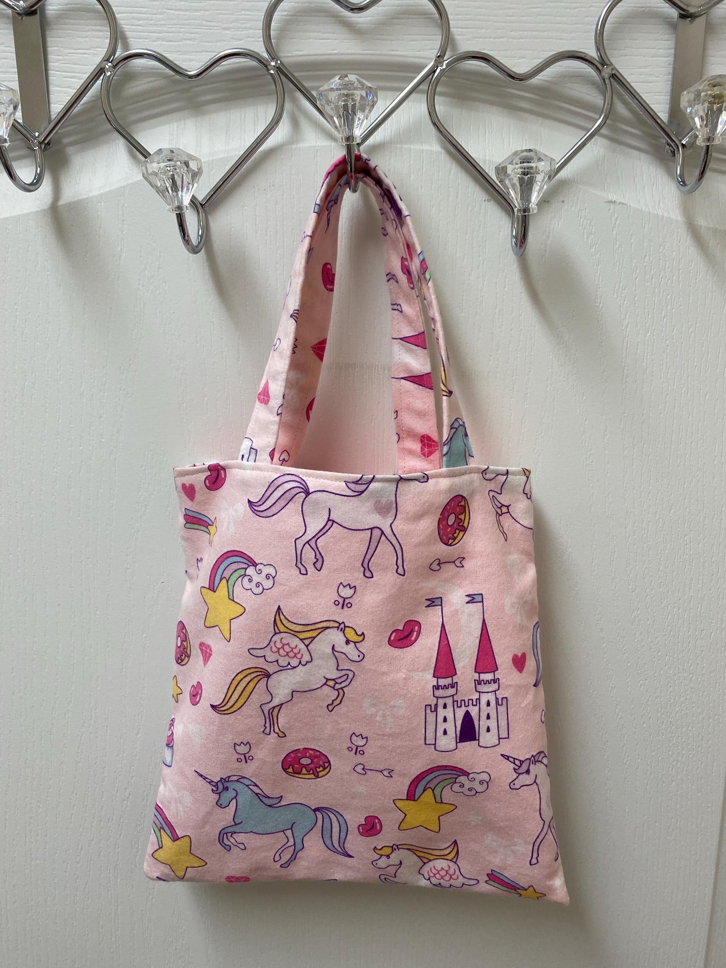 Handmade Lined Child Unicorns Reversible Tote Bag Pink Lining