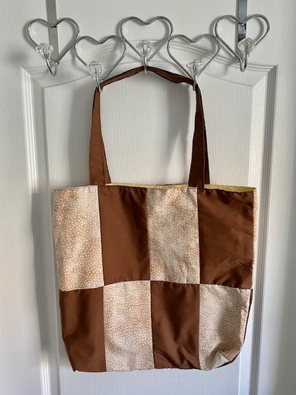 Handmade Reversible Lined Large Size Tote Bag with Brown Blocks