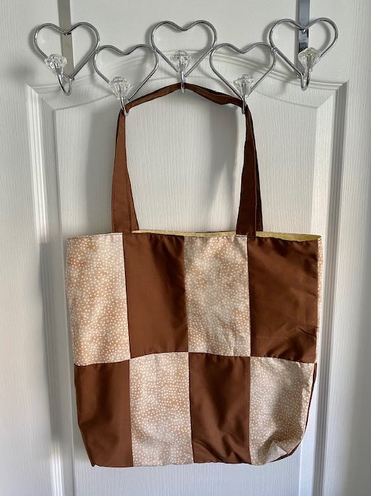 Handmade Reversible Lined Large Size Tote Bag with Brown Blocks