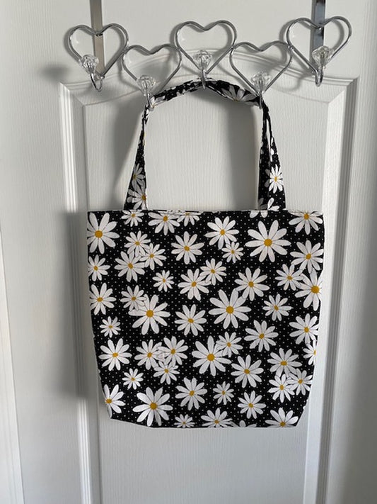 Handmade Lined Large Size Daisy Flowers Reversible Tote Bag