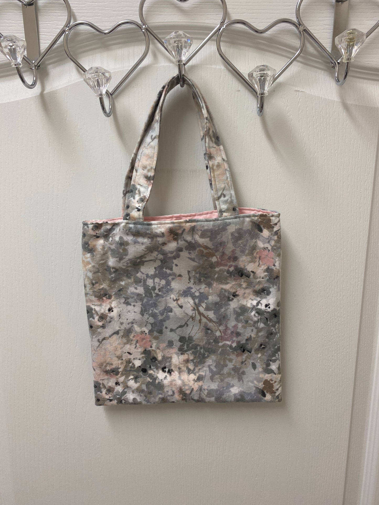 Handmade Flannel Lined Child Allover Floral Reversible Tote Bag Pink Lining