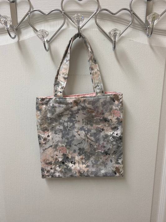 Handmade Flannel Lined Child Allover Floral Reversible Tote Bag Pink Lining