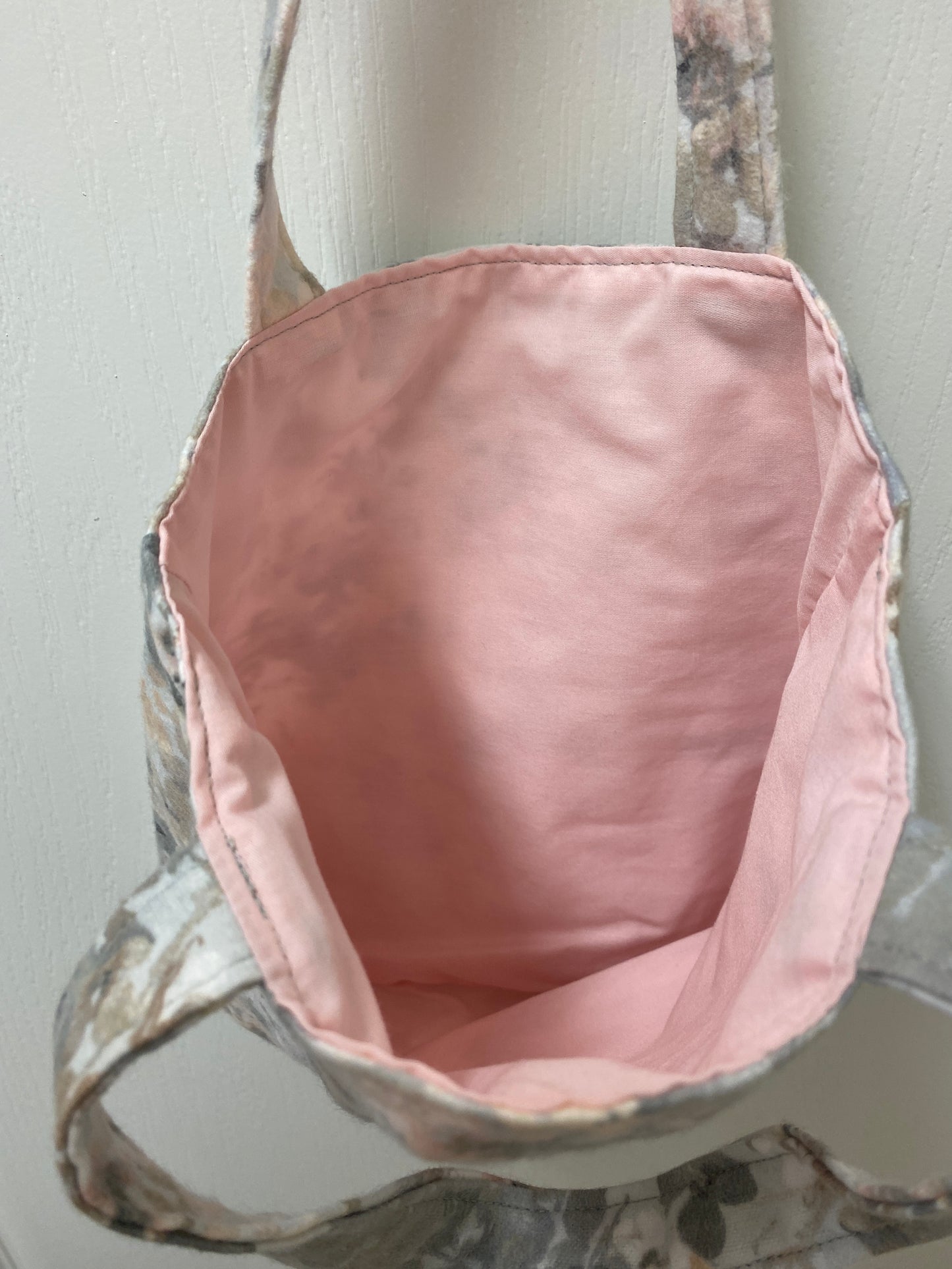 Handmade Flannel Lined Child Allover Floral Reversible Tote Bag Pink Lining