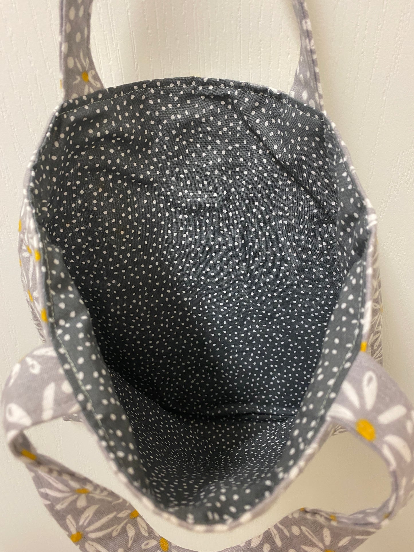 Handmade Flannel Lined Child Daisies Reversible Tote Bag Polka Dot Lining