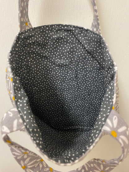 Handmade Flannel Lined Child Daisies Reversible Tote Bag Polka Dot Lining