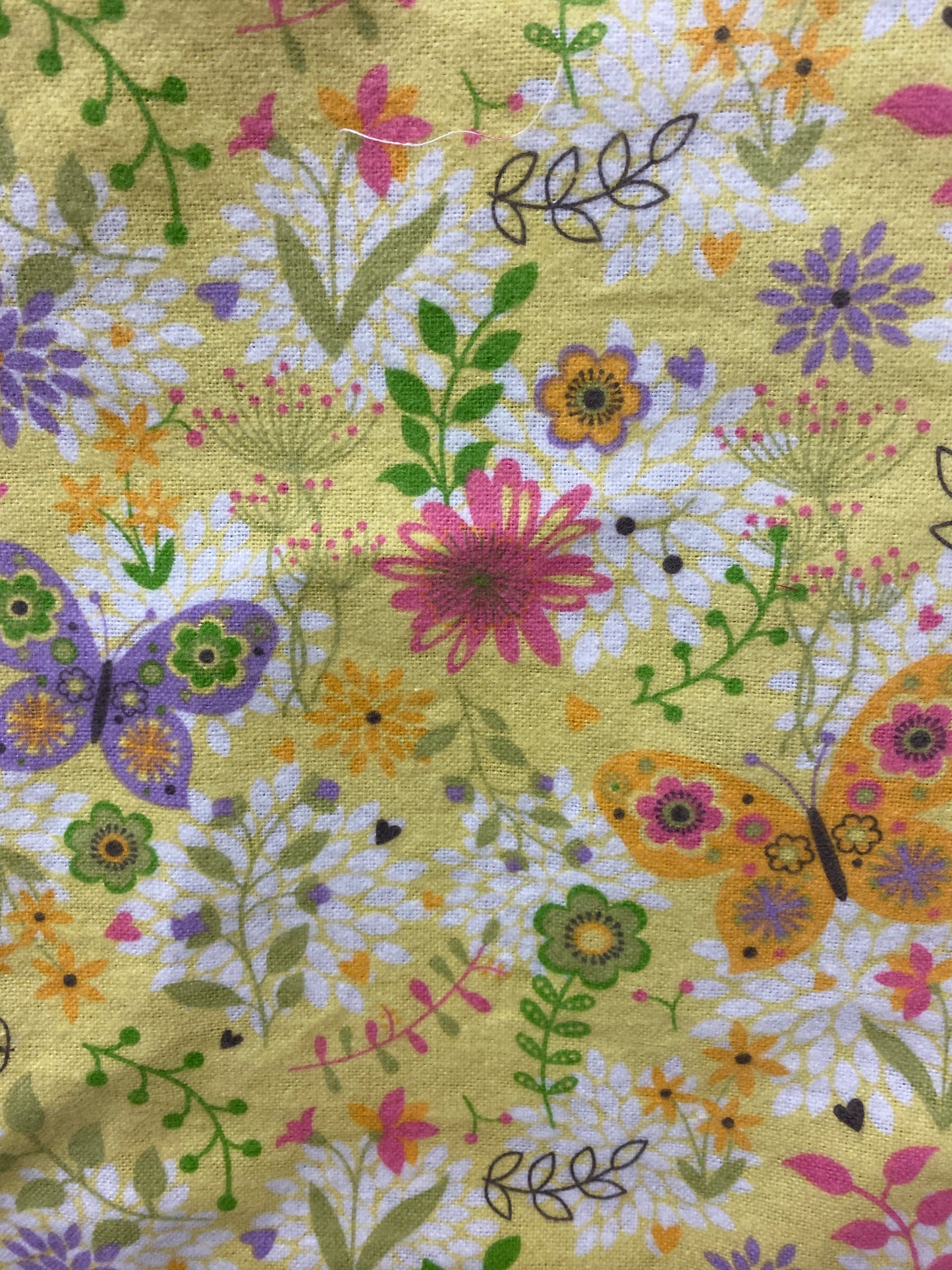 Handmade Flannel Lined Child Flowers and Butterflies Reversible Tote Bag Purple Lining