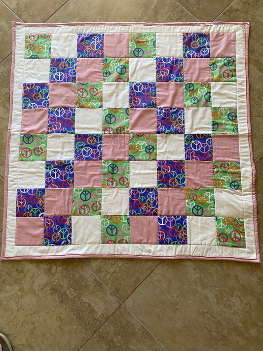 Handmade Peace Symbols Teen Throw Quilt