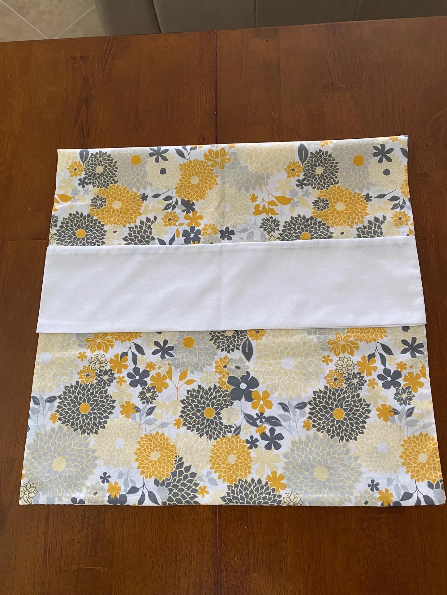 Handmade Standard/Queen Size Pillowcase with Yellow and Grey Flowers