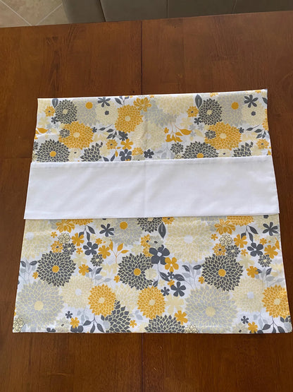 Handmade Standard/Queen Size Pillowcase with Yellow and Grey Flowers