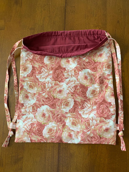 Handmade Child Pink Roses Backpack With Draw Straps