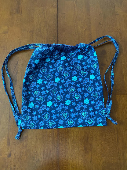 Handmade Child Purple Flowers Backpack With Draw Straps
