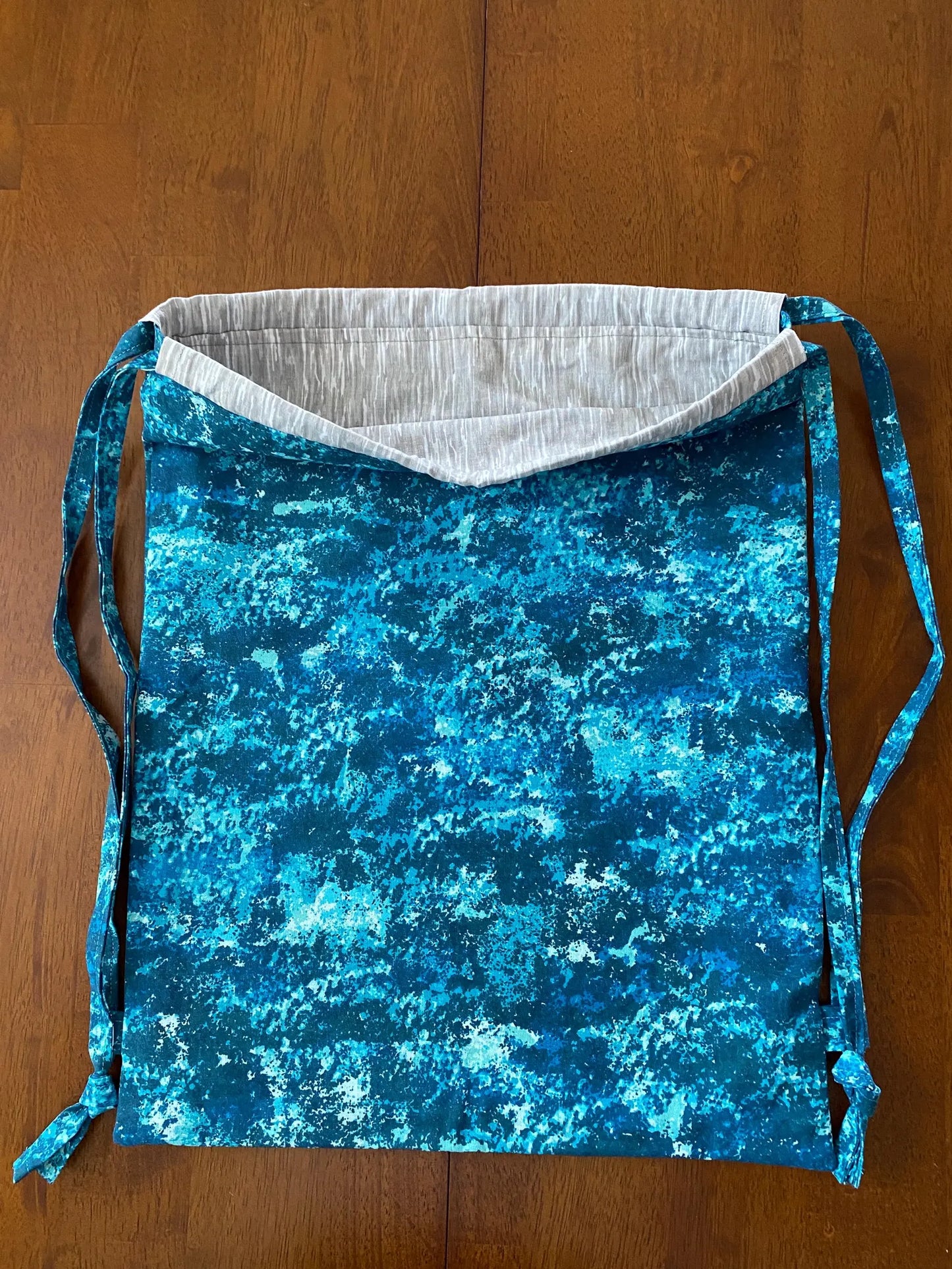 Handmade Child Splash of Teal Backpack With Draw Straps
