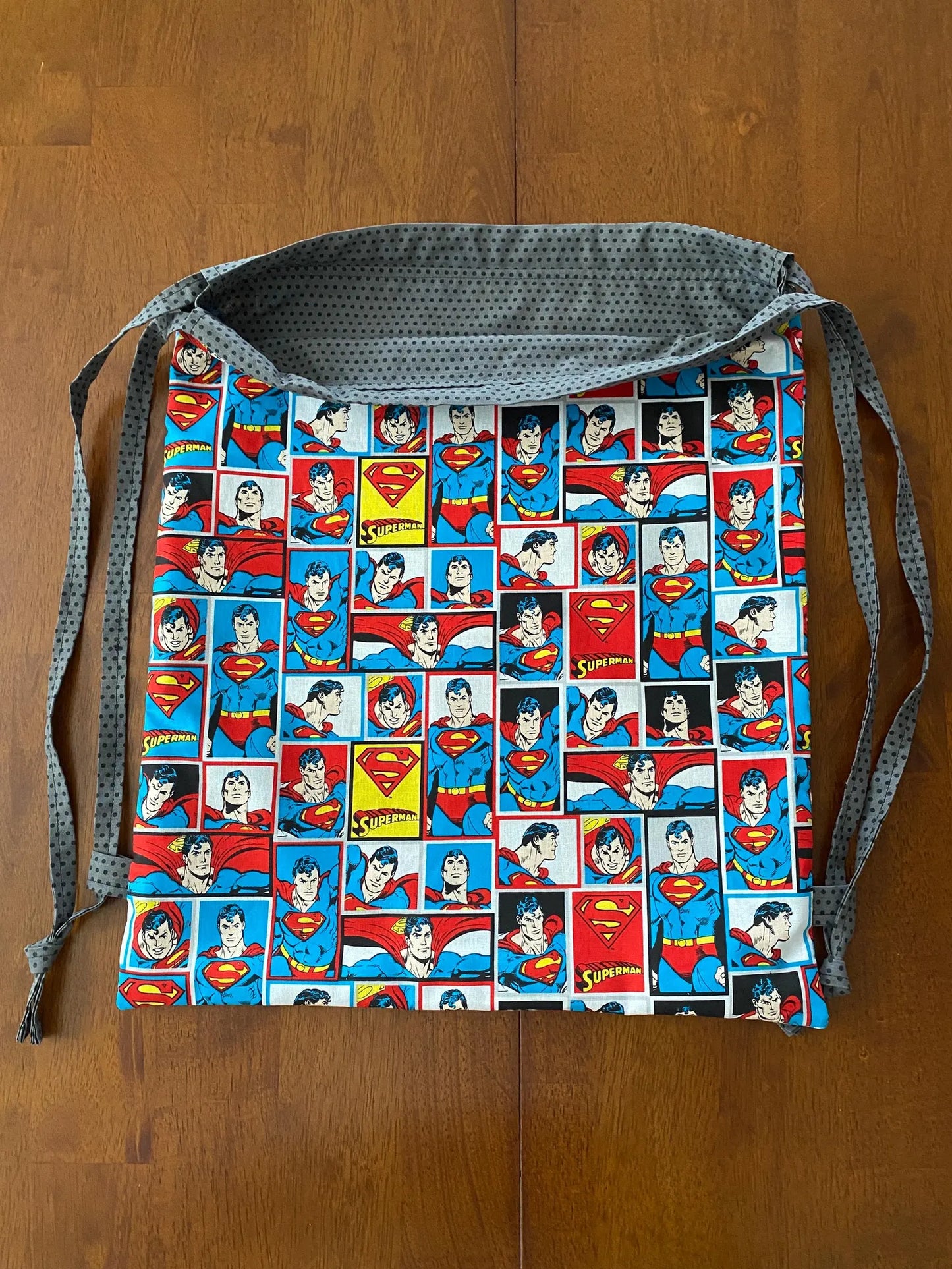 Handmade Child Superman Backpack With Draw Straps