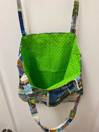 Handmade Reversible Large Tote Bag with Lighthouses