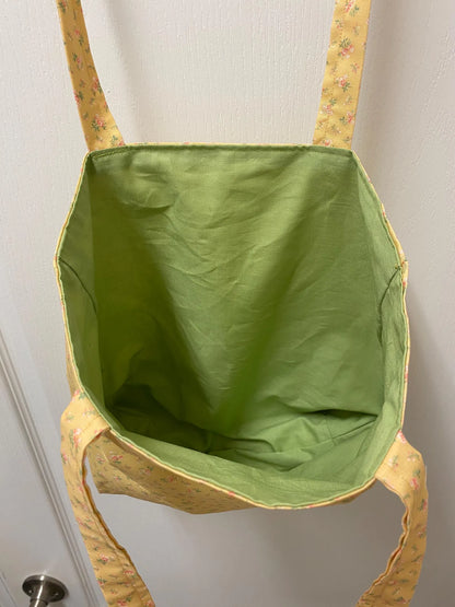Handmade Reversible Large Tote Bag with Pink Flowers