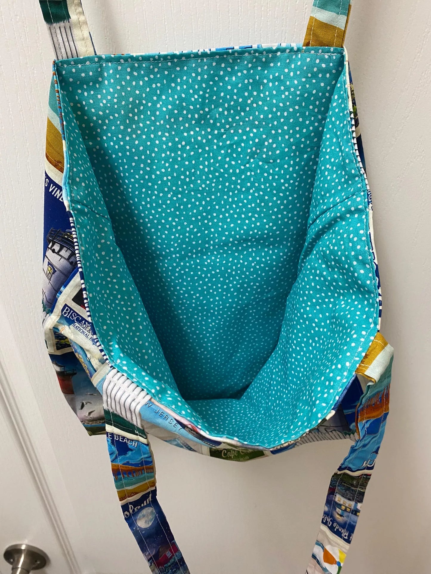 Handmade Reversible Large Tote Bag with Lighthouses