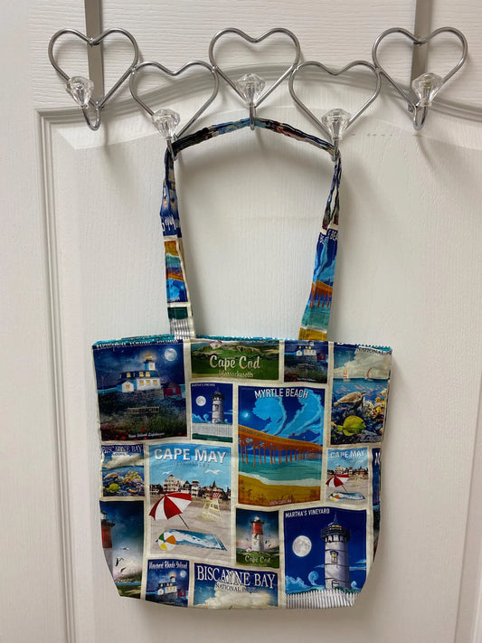 Handmade Reversible Large Tote Bag with Lighthouses