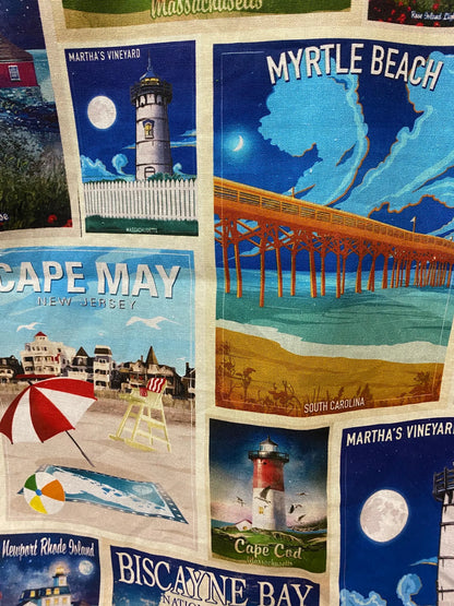 Handmade Reversible Large Tote Bag with Lighthouses