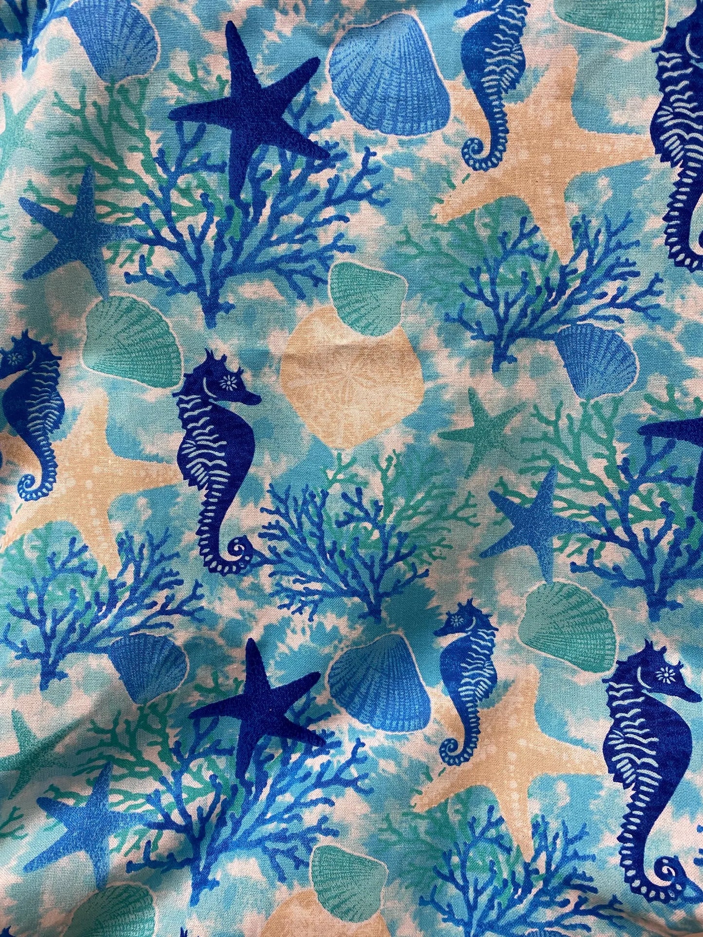 Handmade Reversible Large Tote Bag with Seahorses & Seashells