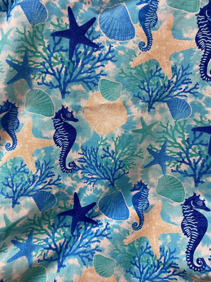 Handmade Reversible Large Tote Bag with Seahorses & Seashells