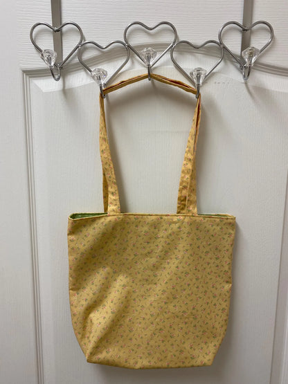 Handmade Reversible Large Tote Bag with Pink Flowers