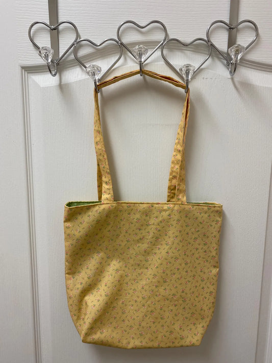 Handmade Reversible Large Tote Bag with Pink Flowers