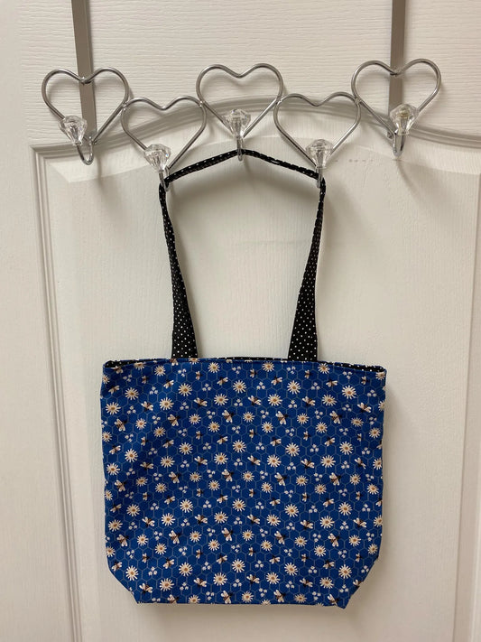 Handmade Reversible Large Tote Bag with Daisy Print